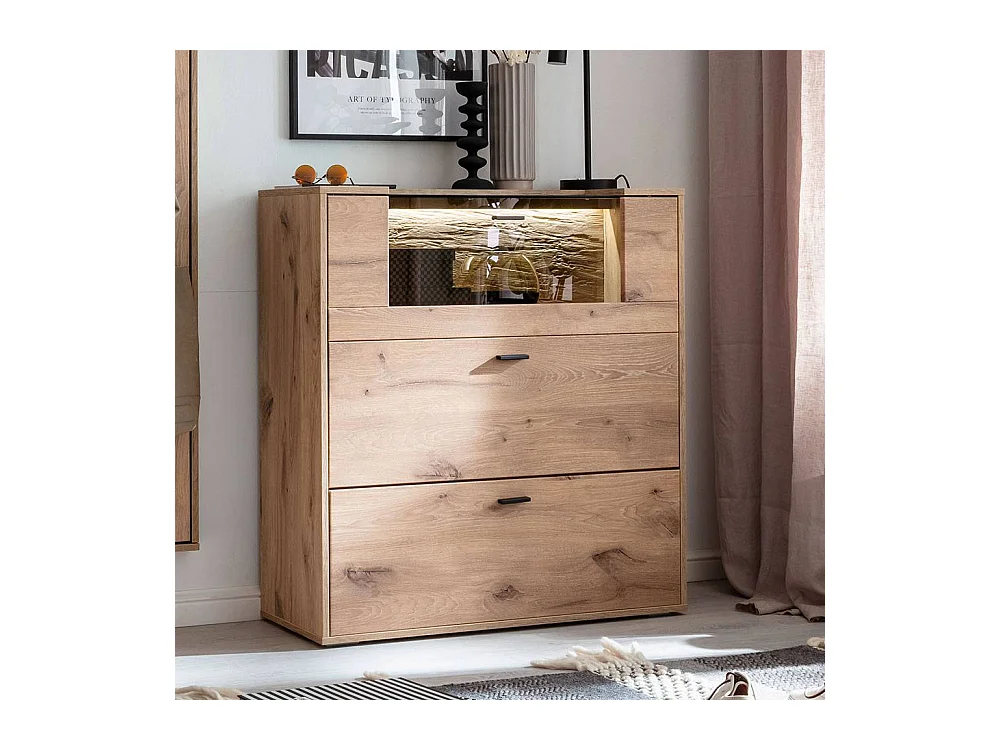 Schuhschrank Schuhklappenschrank mit LED Beleuchtung in Wildeichefarben