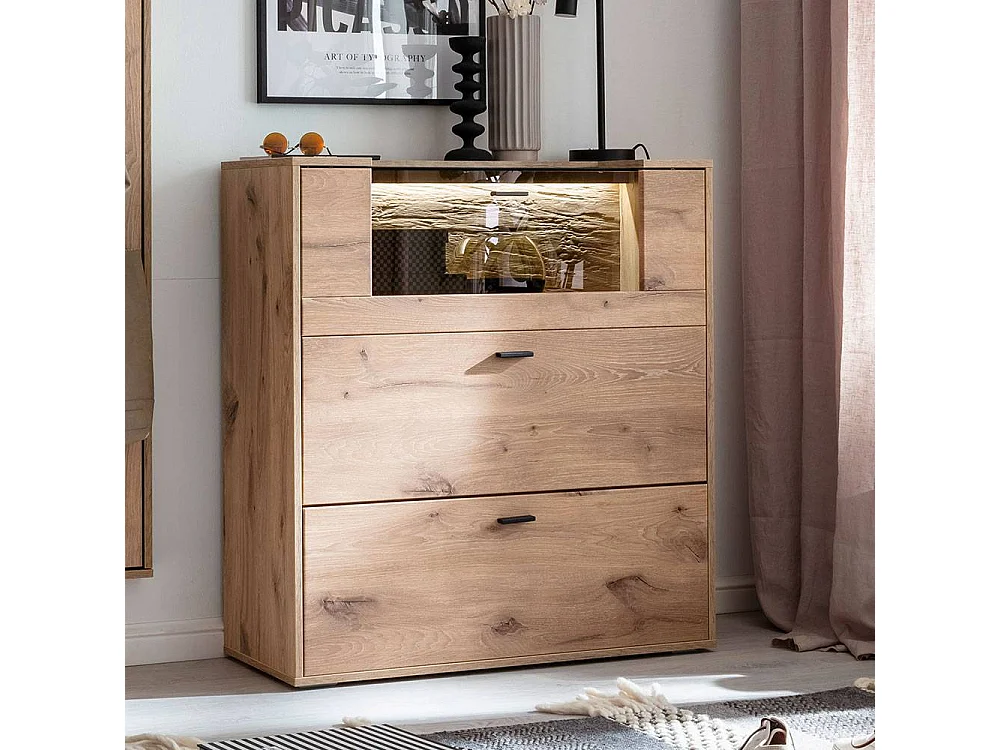 Schuhschrank Schuhklappenschrank mit LED Beleuchtung in Wildeichefarben