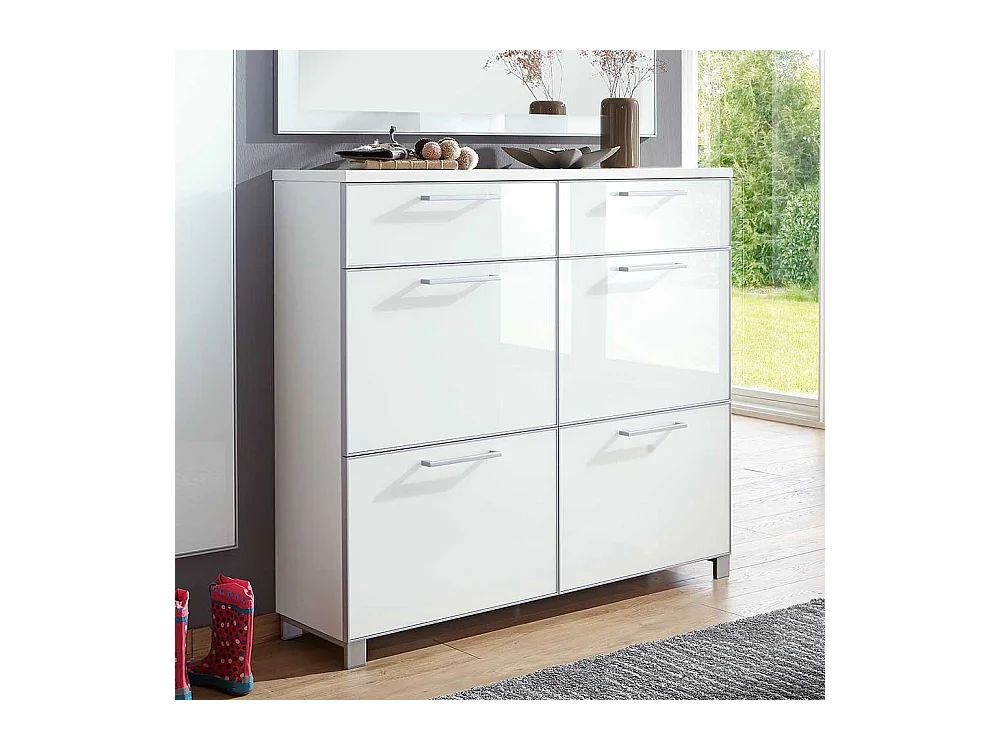 Schuhschrank in Weiß Glas beschichtet 120 cm
