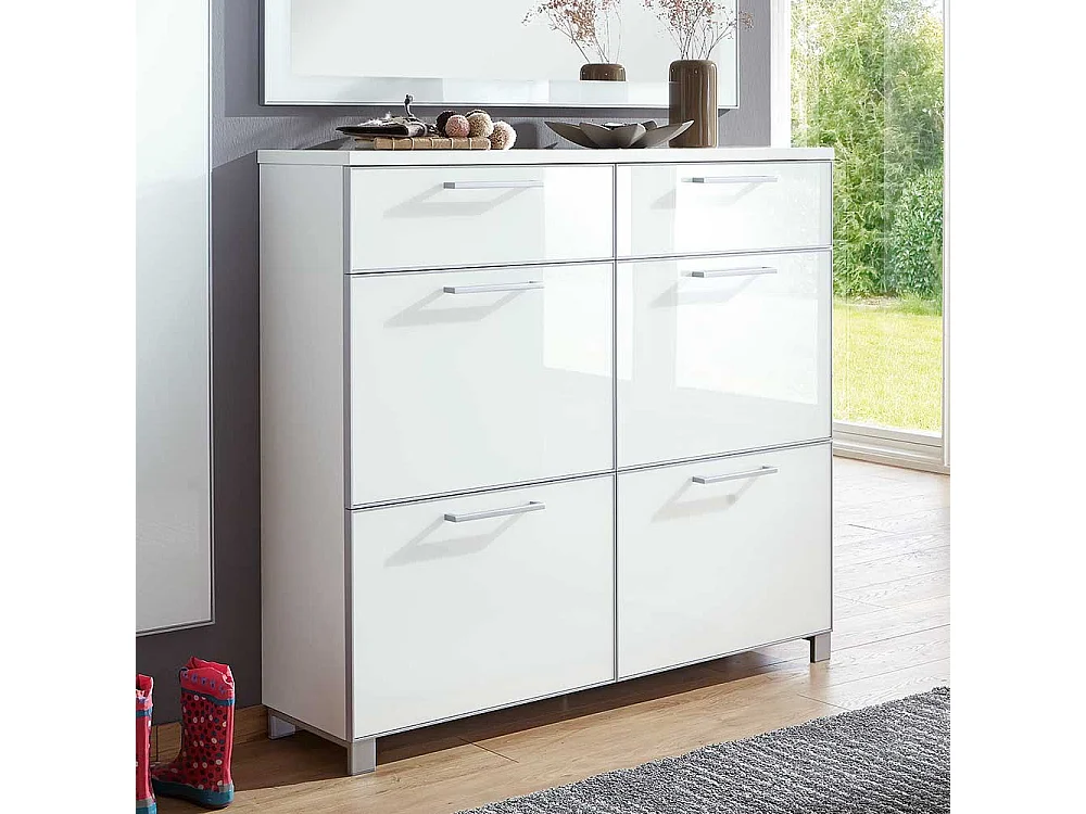 Schuhschrank in Weiß Glas beschichtet 120 cm