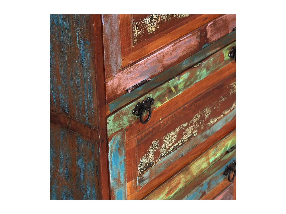 Schuh Schrank aus buntem Recyclingholz vier Schuhklappen