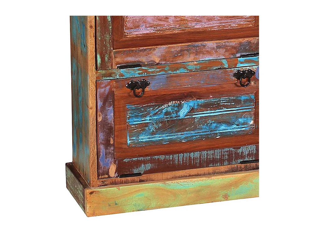 Schuh Schrank aus buntem Recyclingholz vier Schuhklappen