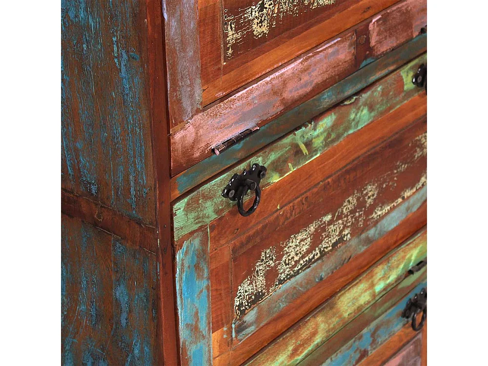 Schuh Schrank aus buntem Recyclingholz vier Schuhklappen