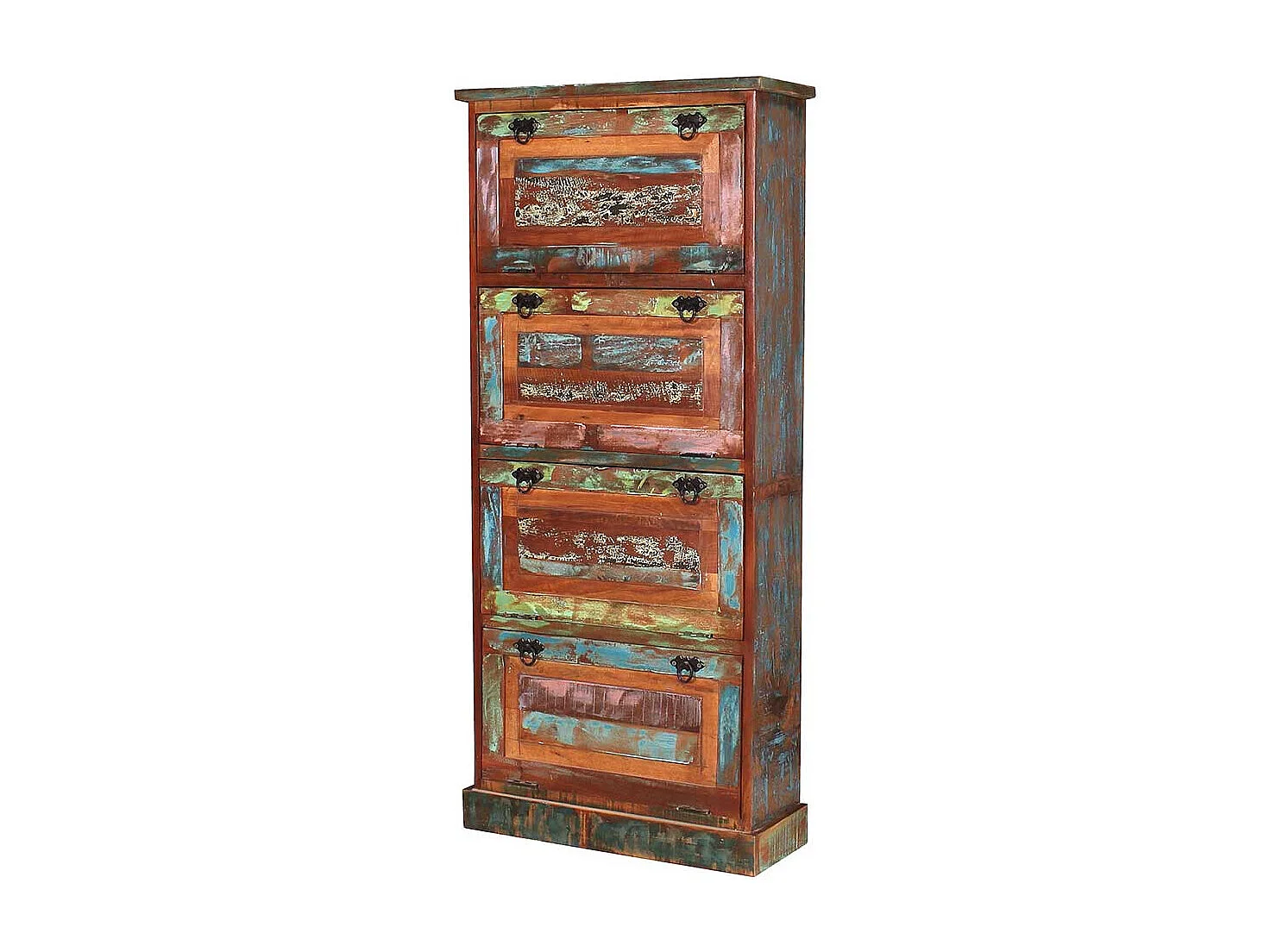 Schuh Schrank aus buntem Recyclingholz vier Schuhklappen