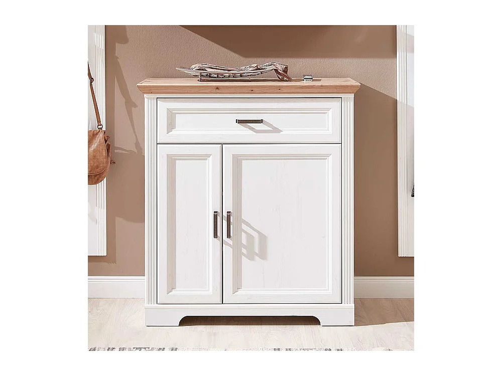 Landhausschrank für Schuhe Weiß und Eichefarben