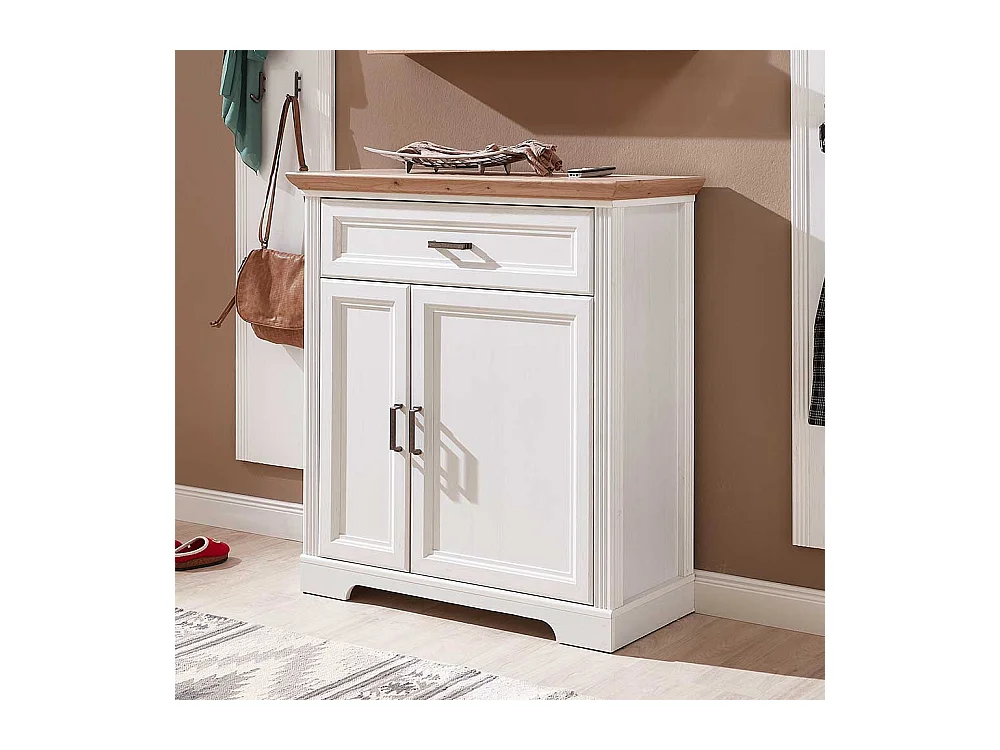 Landhausschrank für Schuhe Weiß und Eichefarben