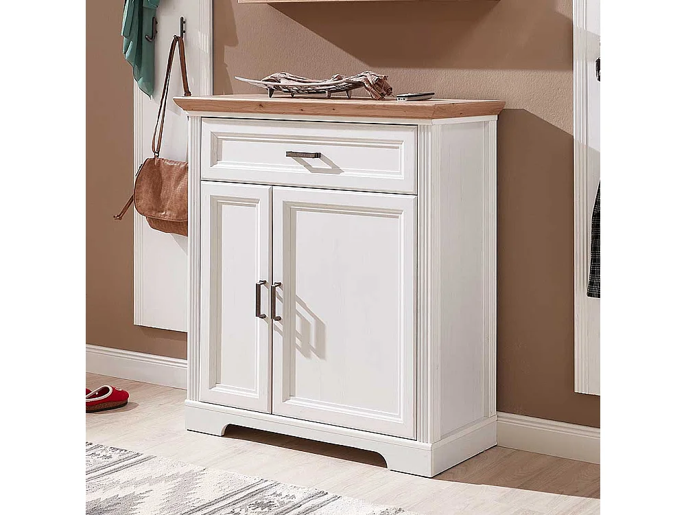 Landhausschrank für Schuhe Weiß und Eichefarben