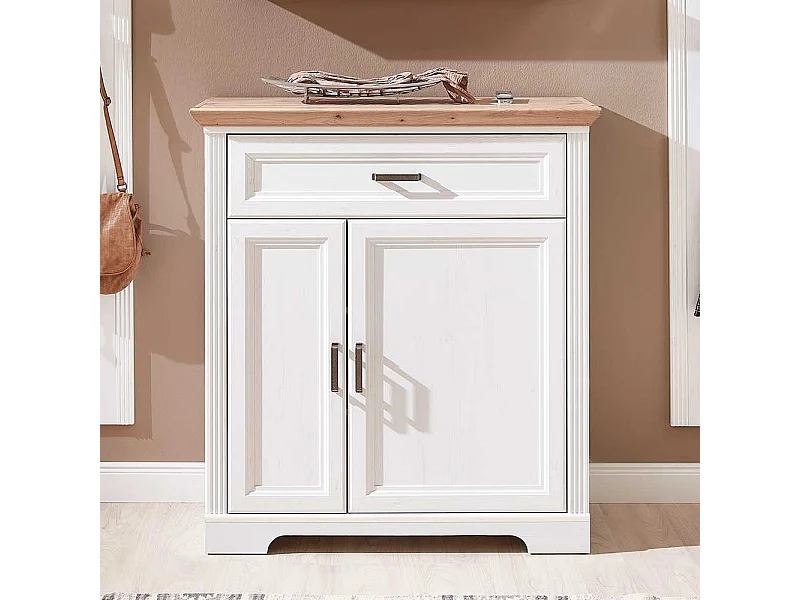 Landhausschrank für Schuhe Weiß und Eichefarben