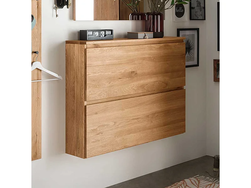 Wand Schuhschrank aus Asteiche Massivholz zwei Schuhwalzen