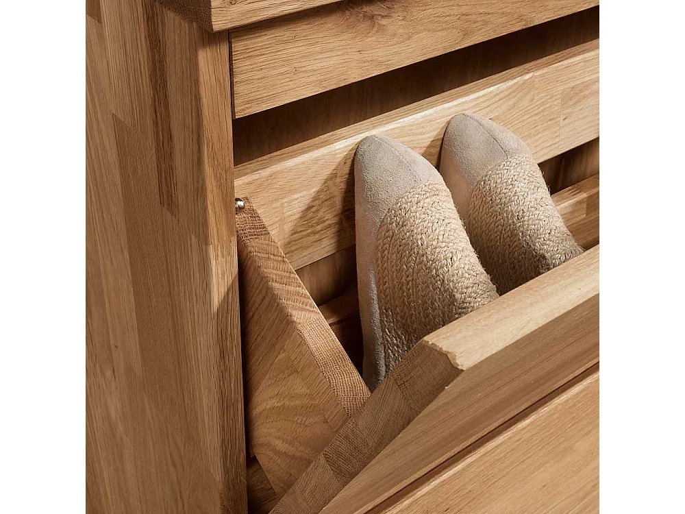 Wand Schuhschrank aus Asteiche Massivholz zwei Schuhwalzen