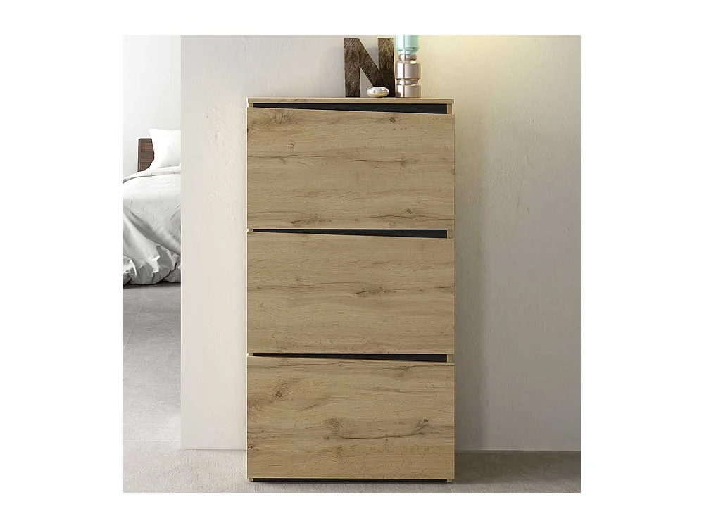 Schuhklappenschrank in Wildeichefarben und Schwarz 65 cm breit