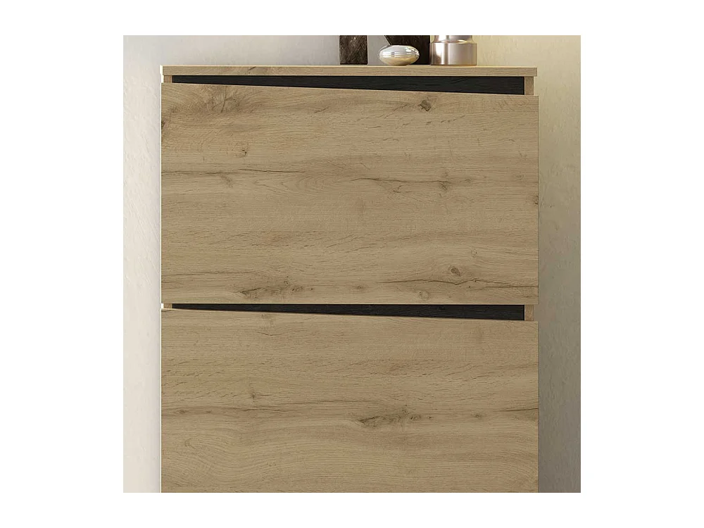 Schuhklappenschrank in Wildeichefarben und Schwarz 65 cm breit