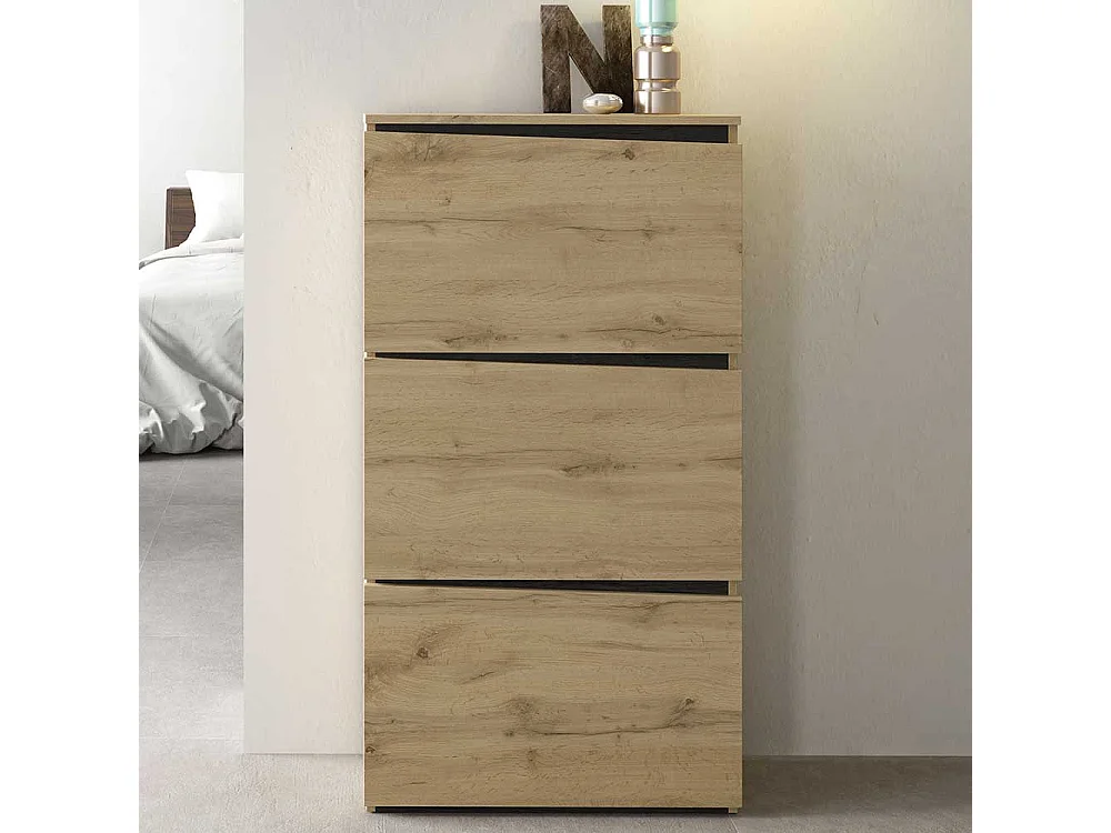 Schuhklappenschrank in Wildeichefarben und Schwarz 65 cm breit