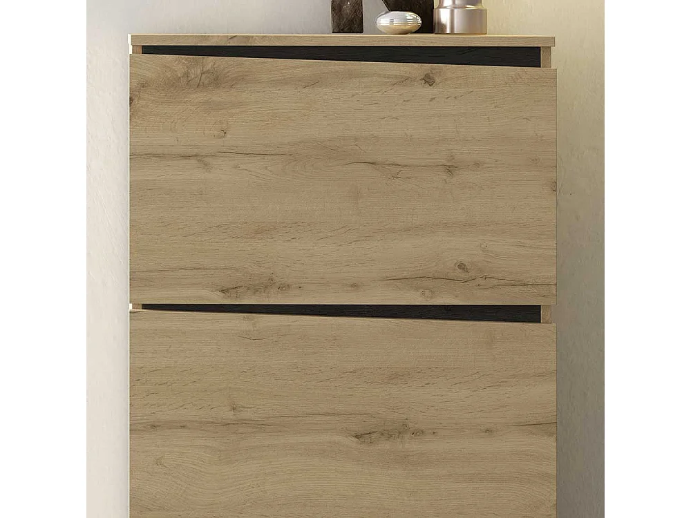 Schuhklappenschrank in Wildeichefarben und Schwarz 65 cm breit