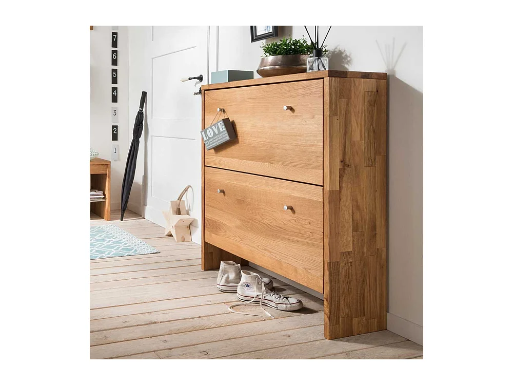 Massivholz Schuhschrank aus Wildeiche geölt 2 Klappen