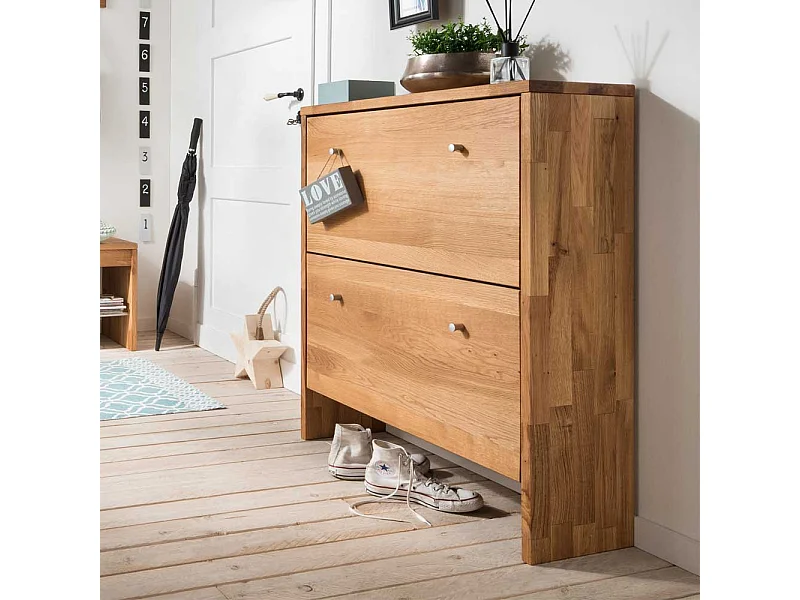 Massivholz Schuhschrank aus Wildeiche geölt 2 Klappen