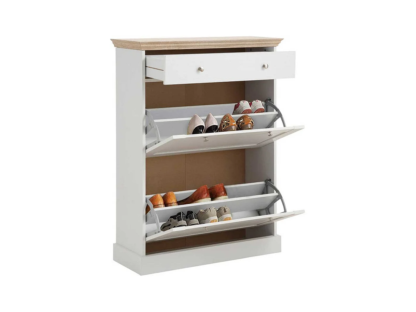 Schuhkipper in Weiß und Eiche Optik 80 cm breit