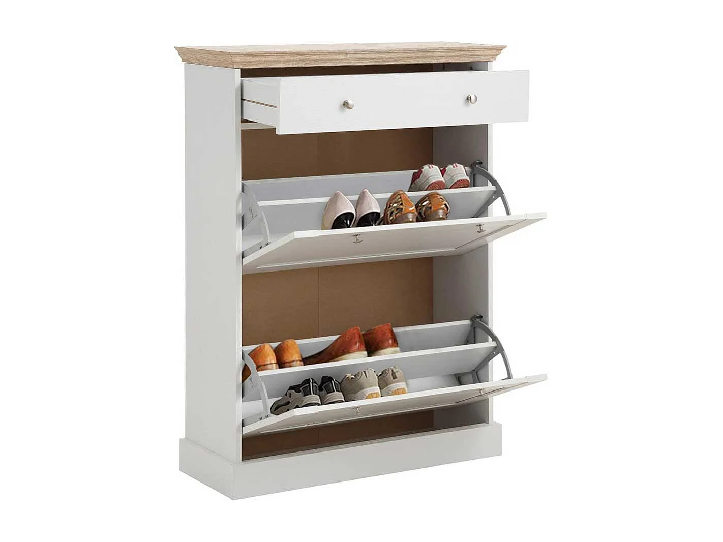 Schuhkipper in Weiß und Eiche Optik 80 cm breit