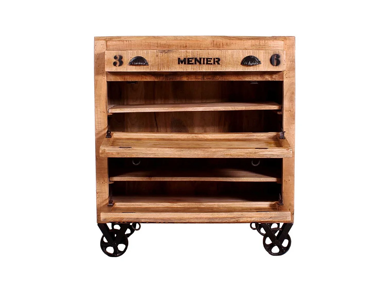 Schuhklappenschrank mit einer Schublade Mangobaum Recyclingholz