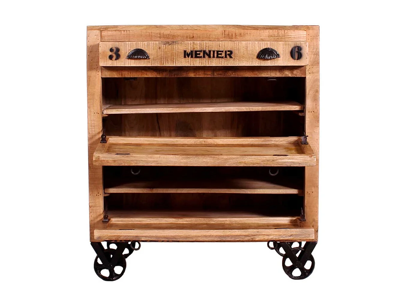 Schuhklappenschrank mit einer Schublade Mangobaum Recyclingholz