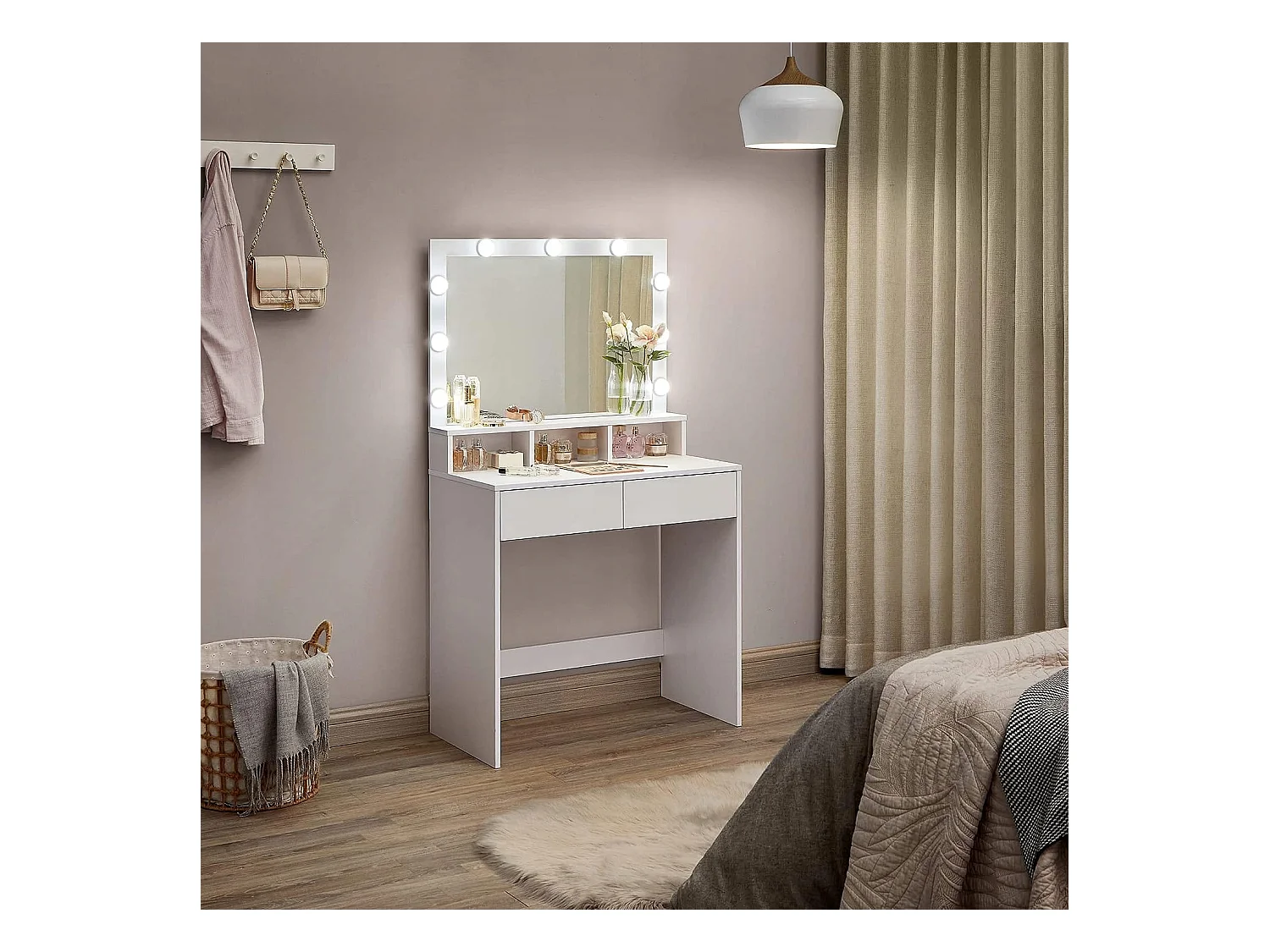 Tocador Valora blanco con espejo y luces LED | Escandinavo