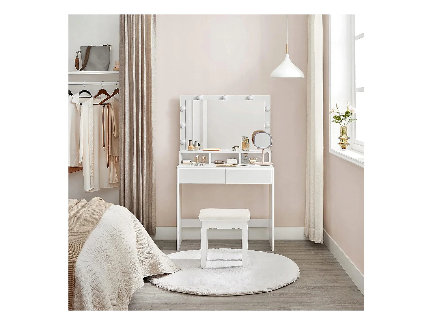 Tocador Valora blanco con espejo y luces LED | Escandinavo