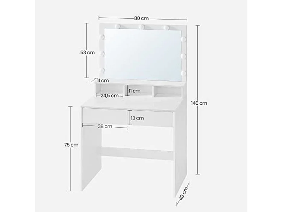 Coiffeuse Valora blanche avec miroir et éclairage LED | Style scandinave