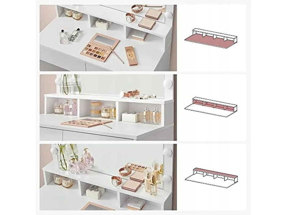 Coiffeuse Valora blanche avec miroir et éclairage LED | Style scandinave