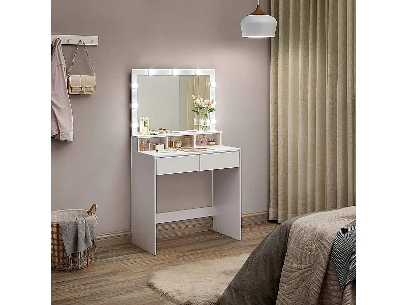 Coiffeuse Valora blanche avec miroir et éclairage LED | Style scandinave
