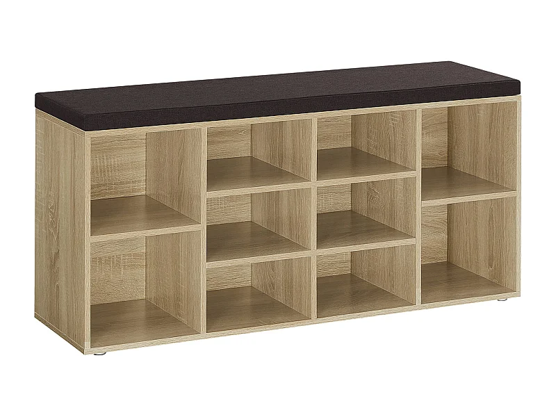 Meuble chaussures Valora avec assise – Chêne Sonoma et tissu marron foncé