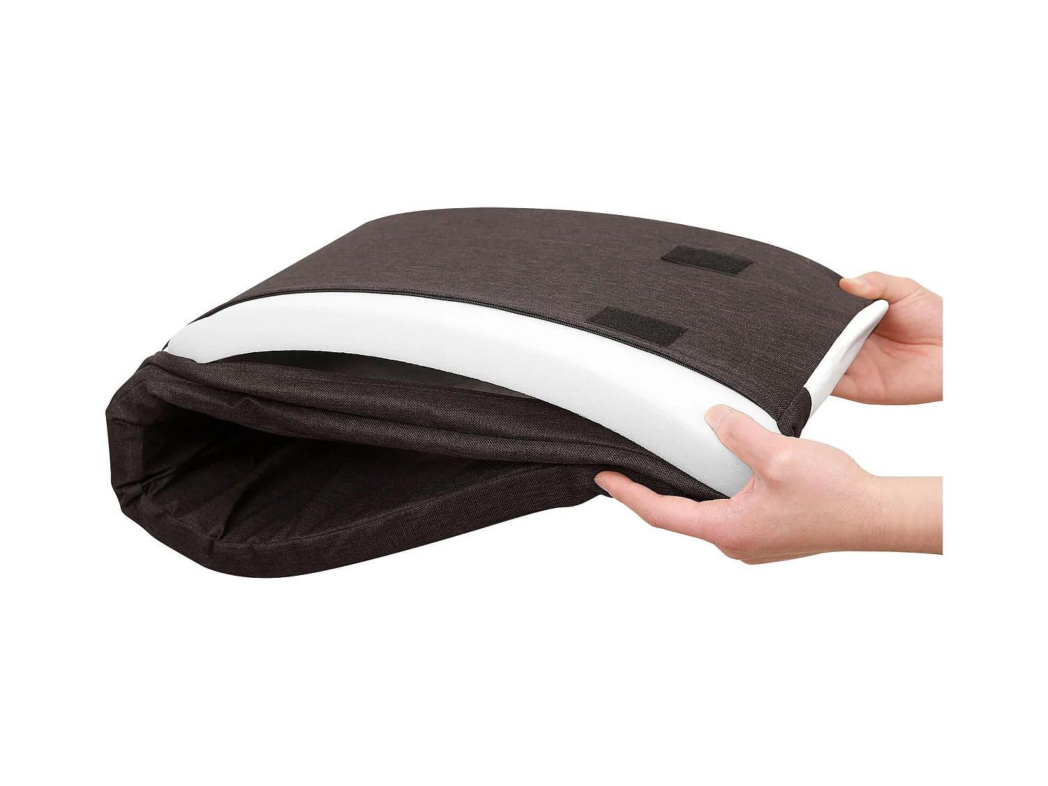 Zapatero Valora con asiento acolchado – Roble Sonoma y tela de lino marrón oscuro