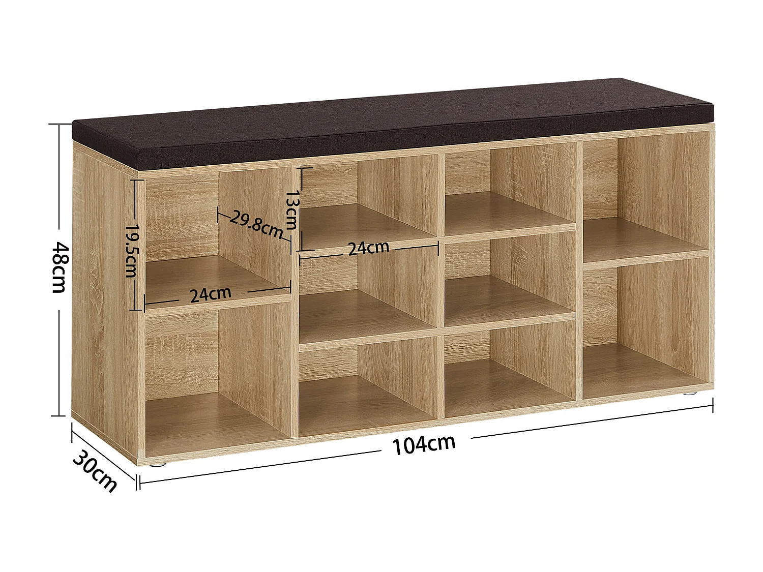 Meuble chaussures Valora avec assise – Chêne Sonoma et tissu marron foncé