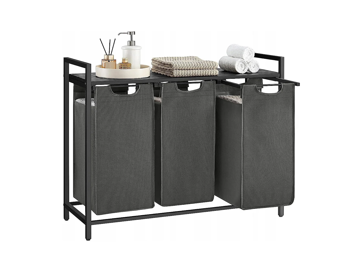 Valora Panier à linge 3 x 38 L Gris et noir | Trois compartiments