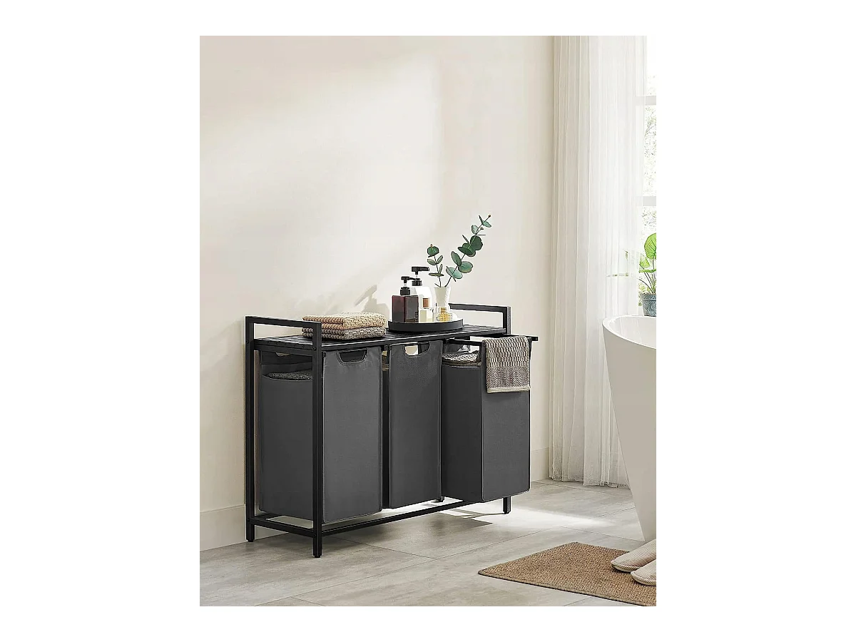 Valora Panier à linge 3 x 38 L Gris et noir | Trois compartiments