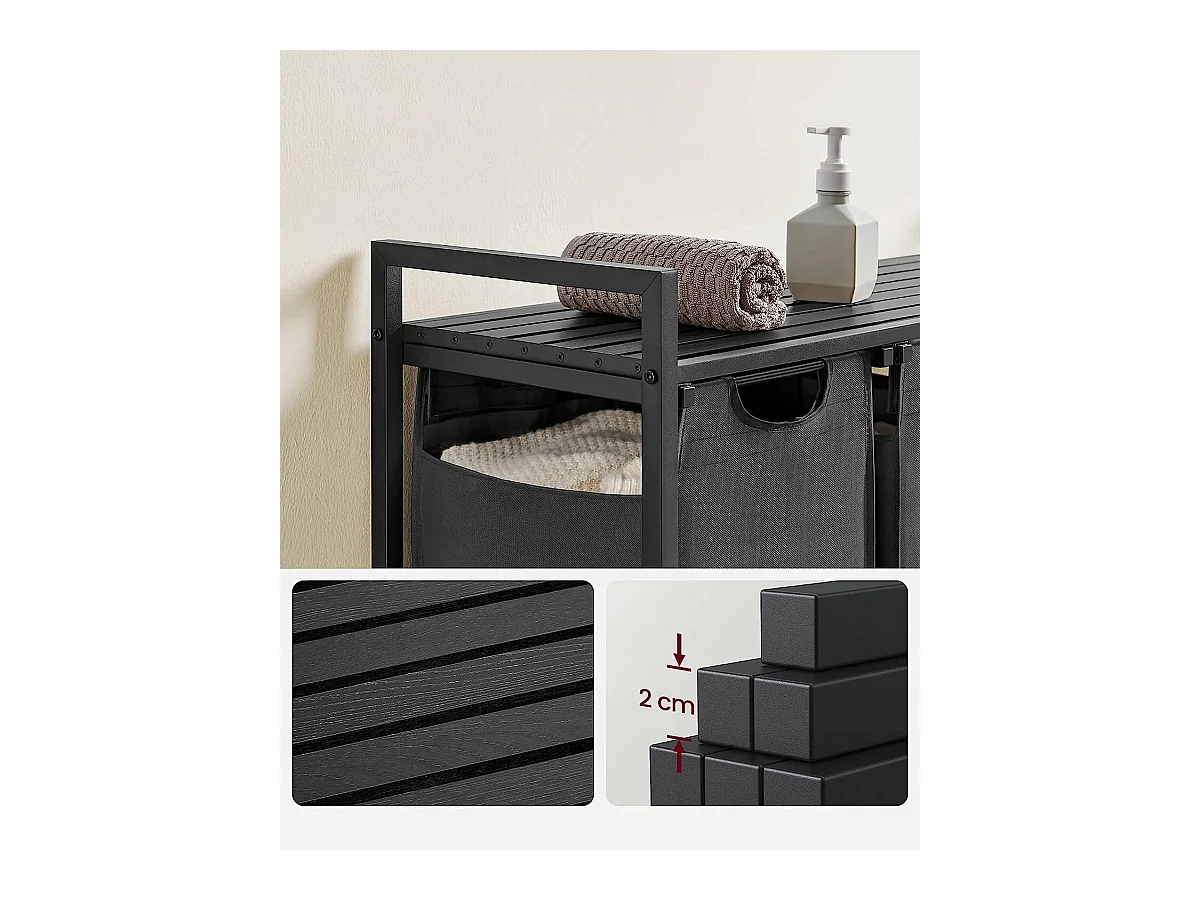 Valora Panier à linge 3 x 38 L Gris et noir | Trois compartiments