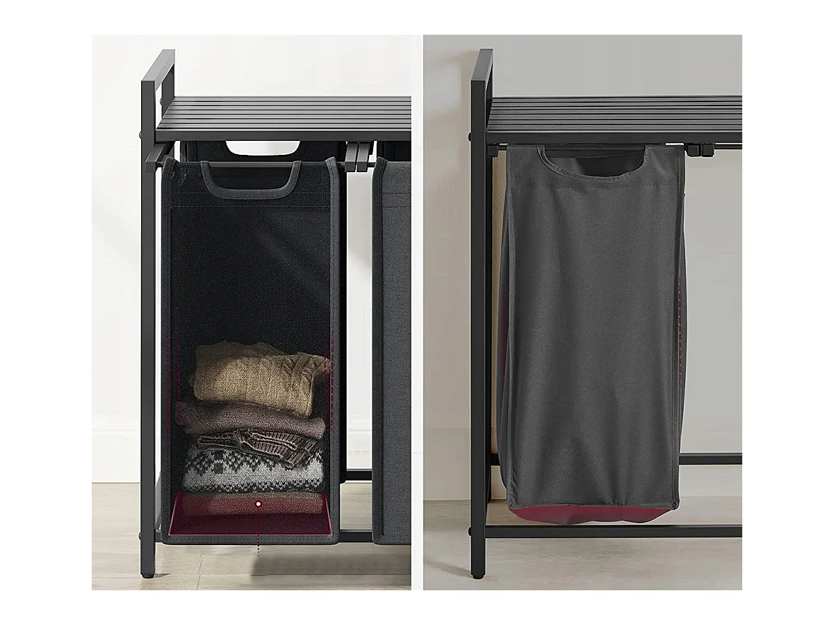 Valora Panier à linge 3 x 38 L Gris et noir | Trois compartiments
