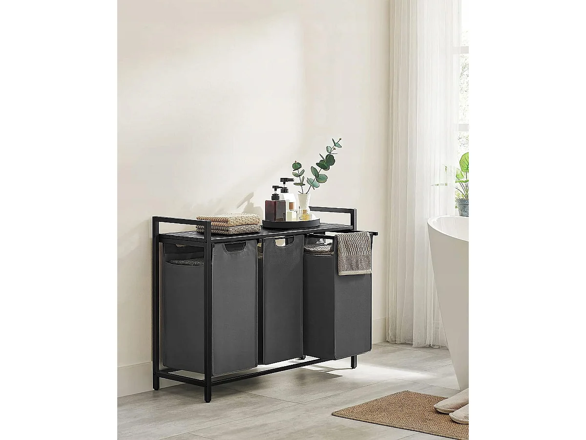 Valora Panier à linge 3 x 38 L Gris et noir | Trois compartiments