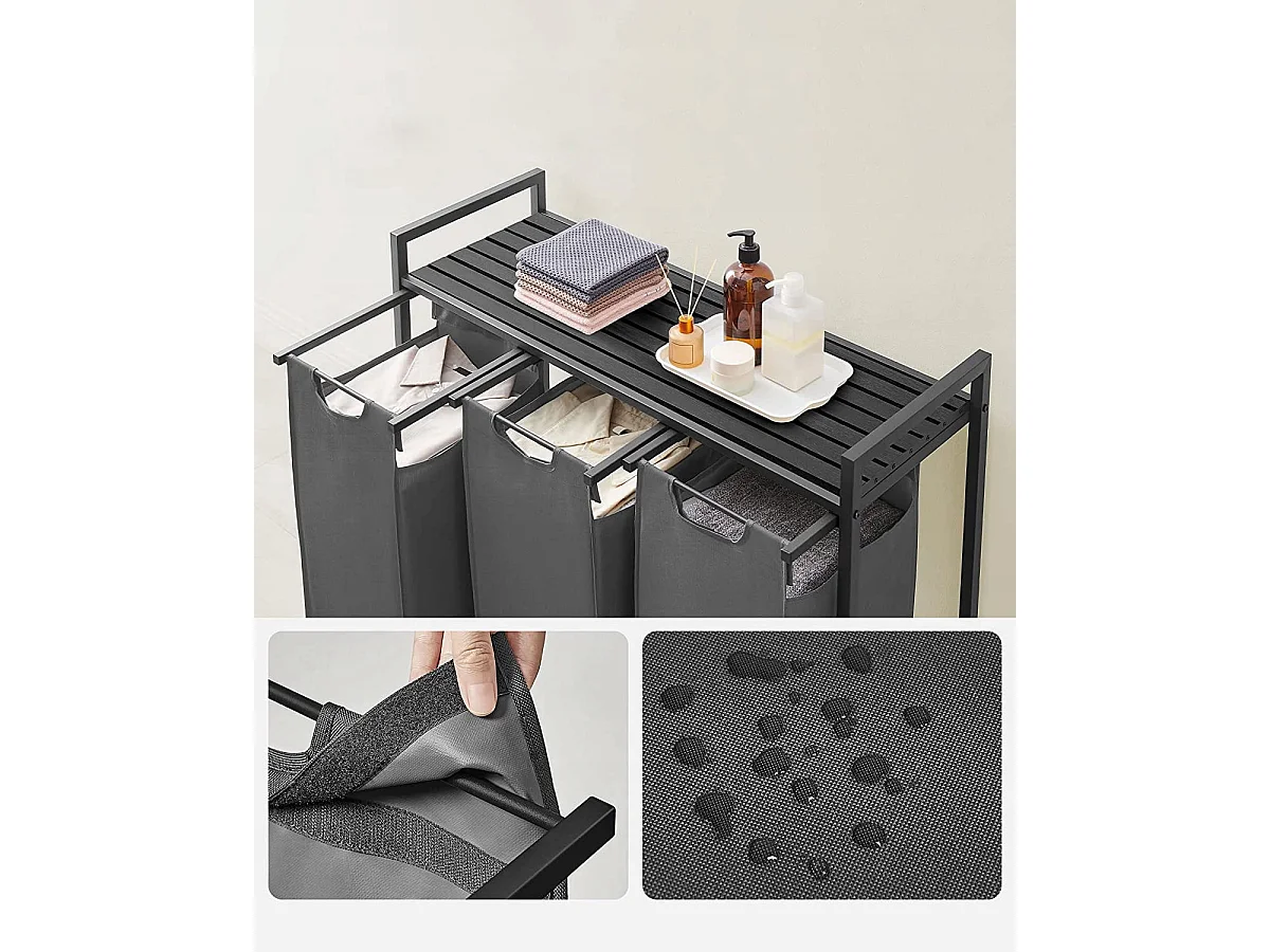 Valora Panier à linge 3 x 38 L Gris et noir | Trois compartiments