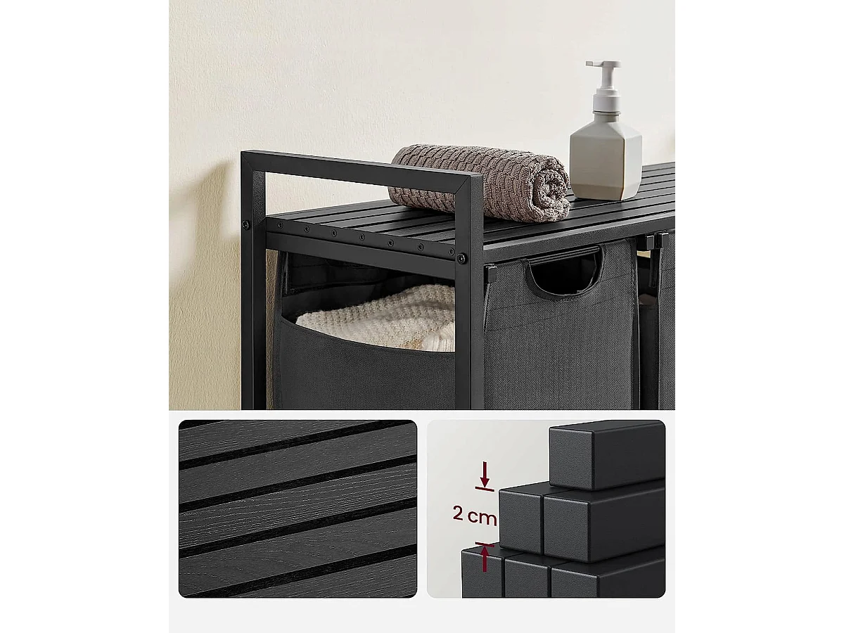 Valora Panier à linge 3 x 38 L Gris et noir | Trois compartiments