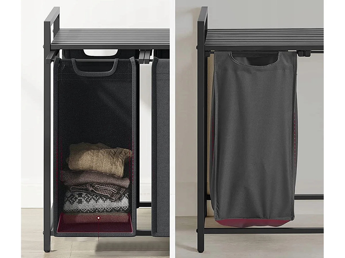 Valora Panier à linge 3 x 38 L Gris et noir | Trois compartiments