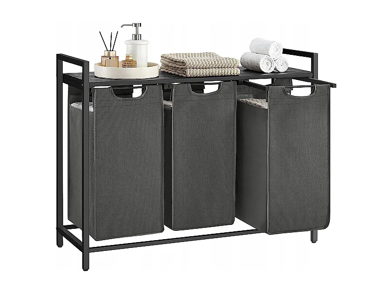 Armário para cesto de roupa Valora 3 x 38L Cinza e Preto | Três compartimentos