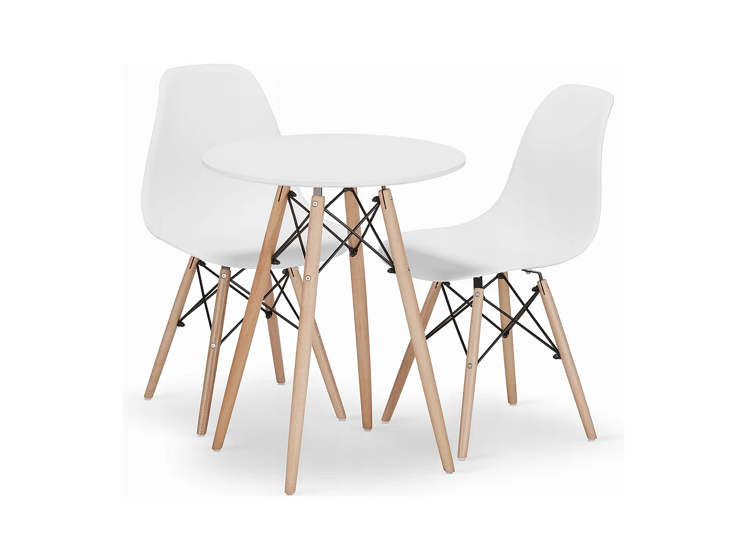 Valora KOVA Ø60 Biały okrągły stół jadalny z nogami bukowymi + 2 krzesła OSAKA