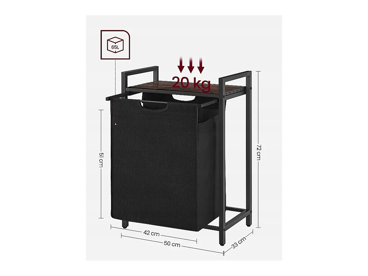 Valora Panier à linge 65 L Brun rustique Noir | Compartiment unique