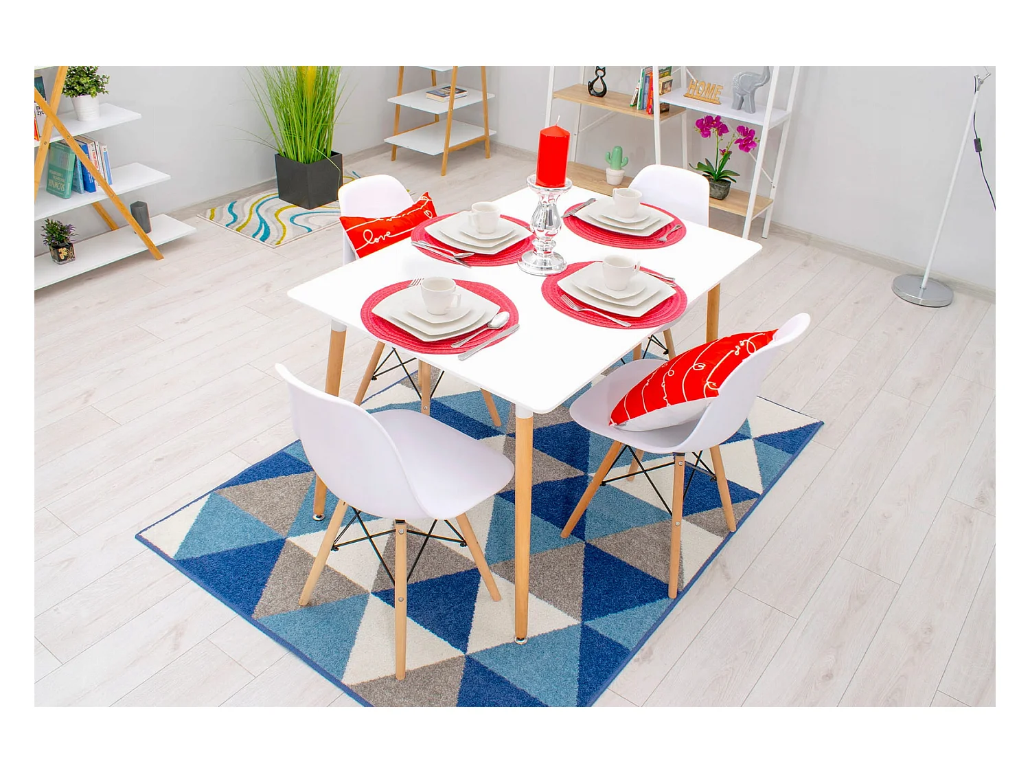 Valora Esszimmerset | YURO 120x80 Weißer Tisch + 4 OSAKA Weiße Stühle