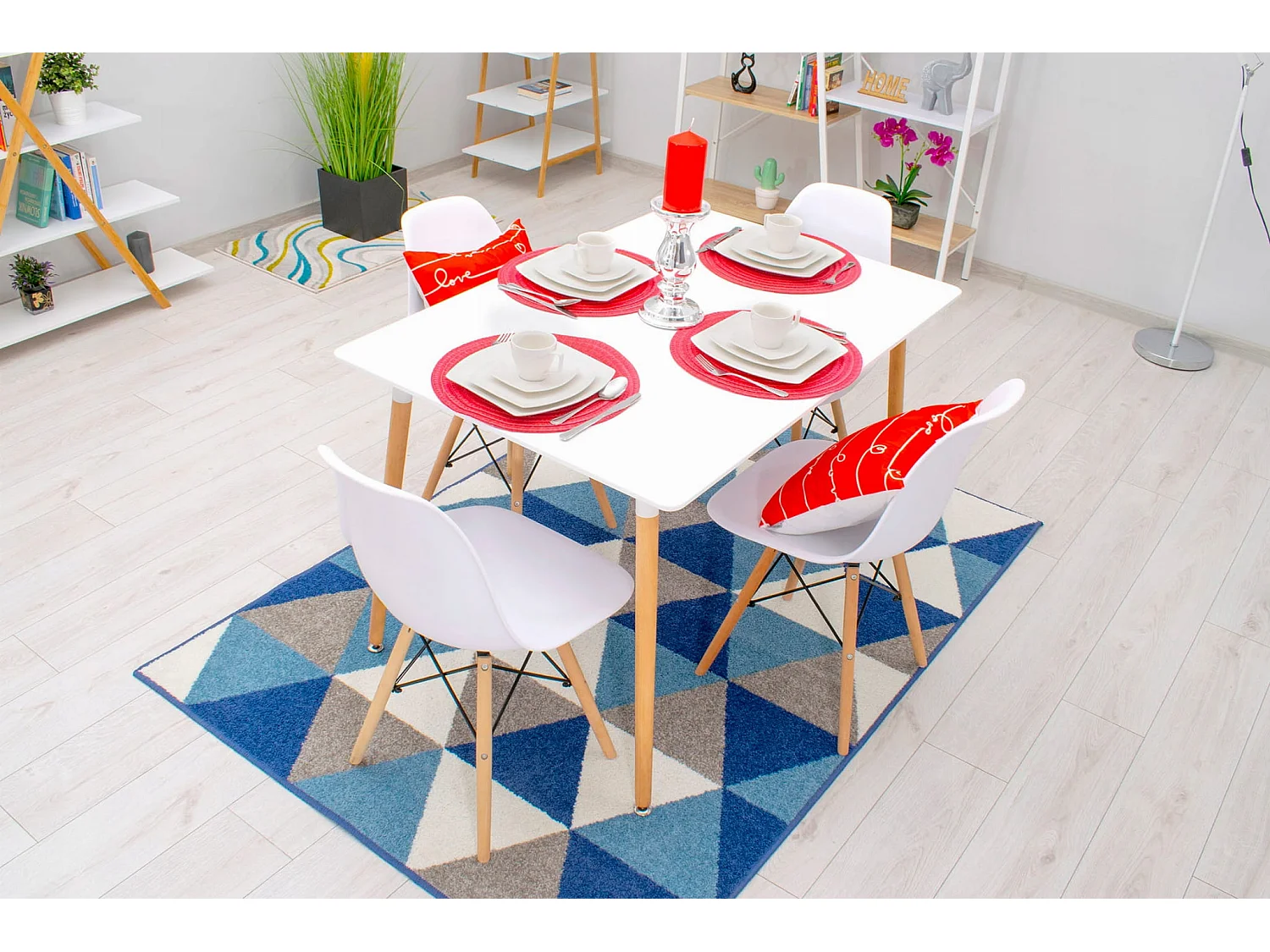 Ensemble Valora – Table YURO blanche 120x80 + 4 chaises blanches OSAKA