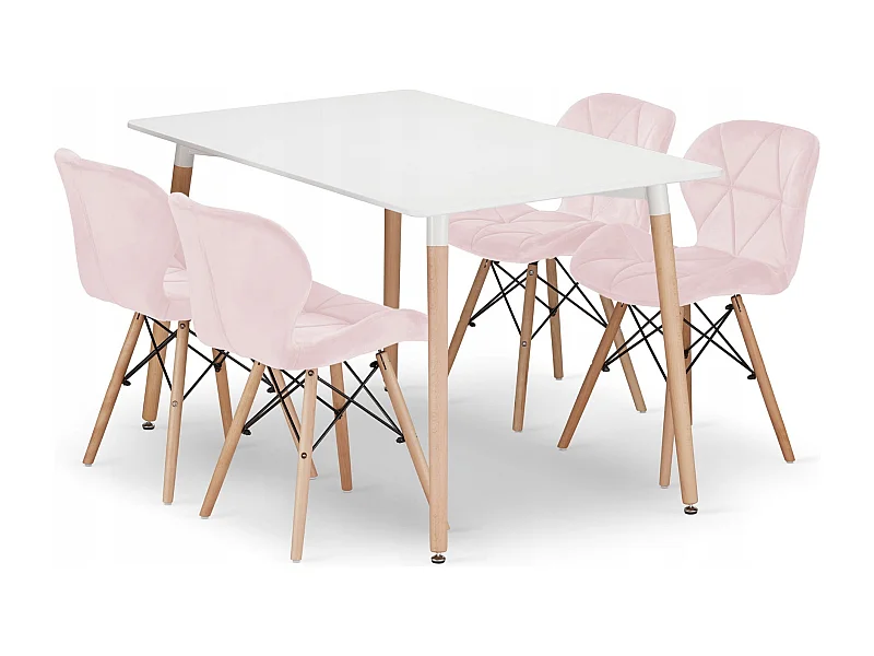 Valora YURO Rechthoekige Tafel 120x80 Wit + 4 WAKO Roze Stoelen