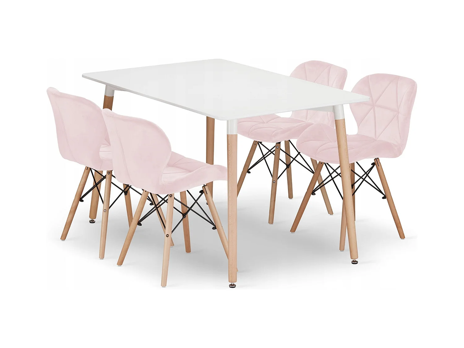 Table rectangulaire Valora YURO 120x80 blanche + 4 chaises WAKO roses