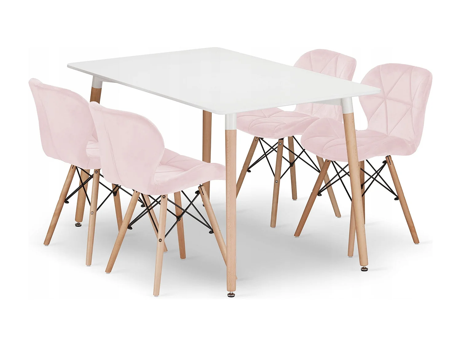 Table rectangulaire Valora YURO 120x80 blanche + 4 chaises WAKO roses