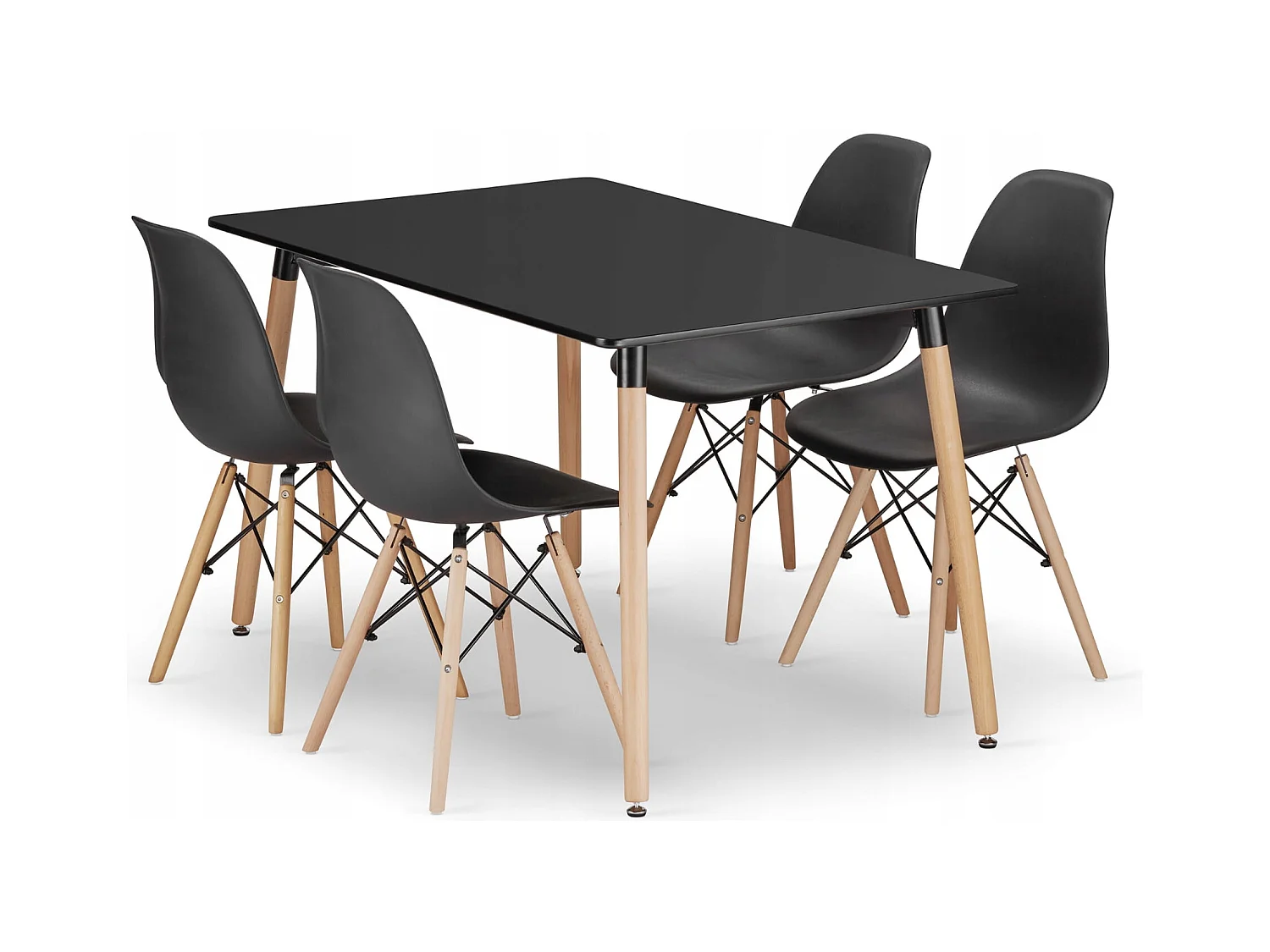 Table rectangulaire Valora YURO 120x80 noire + 4 chaises OSAKA noires