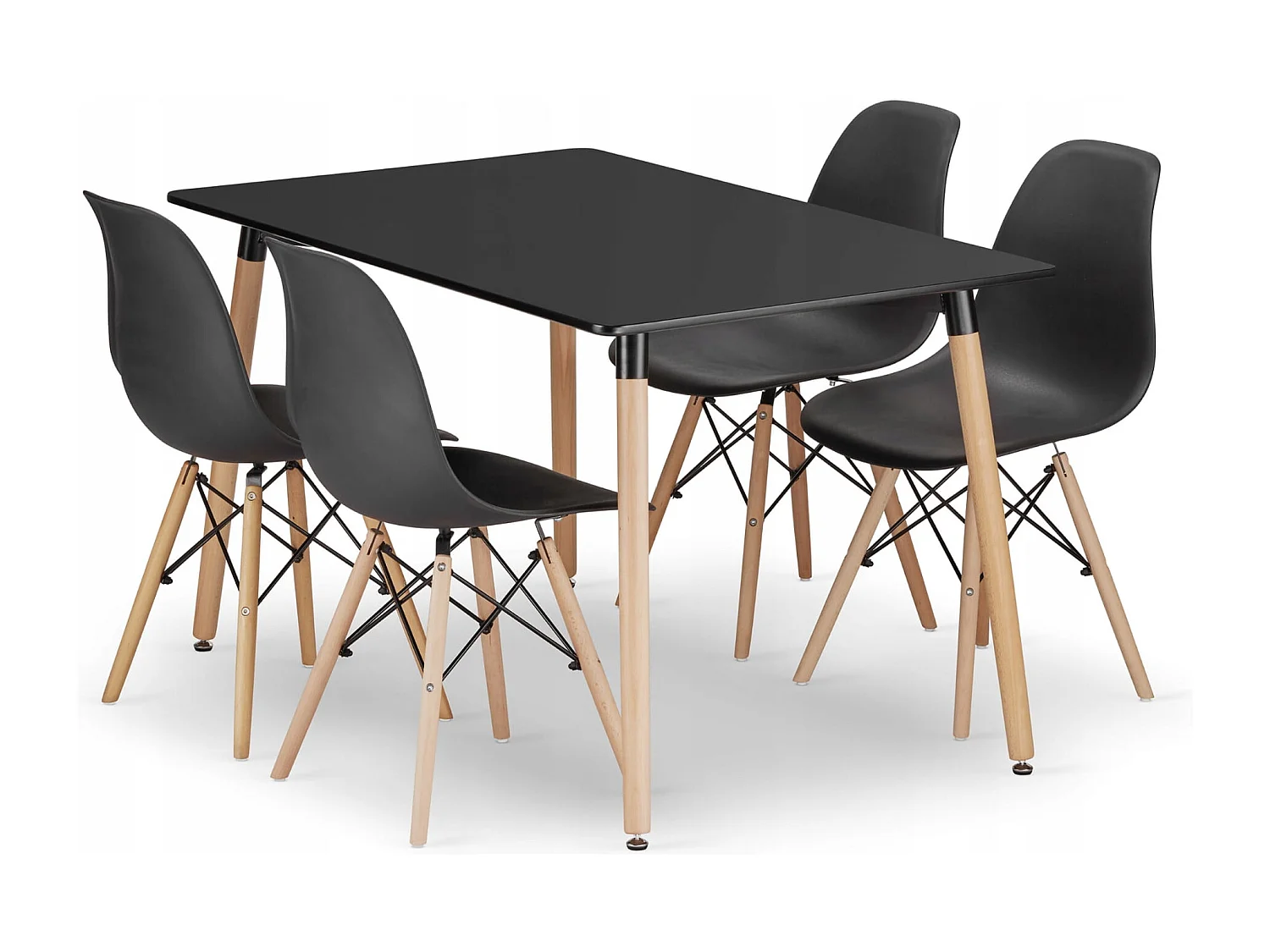 Table rectangulaire Valora YURO 120x80 noire + 4 chaises OSAKA noires